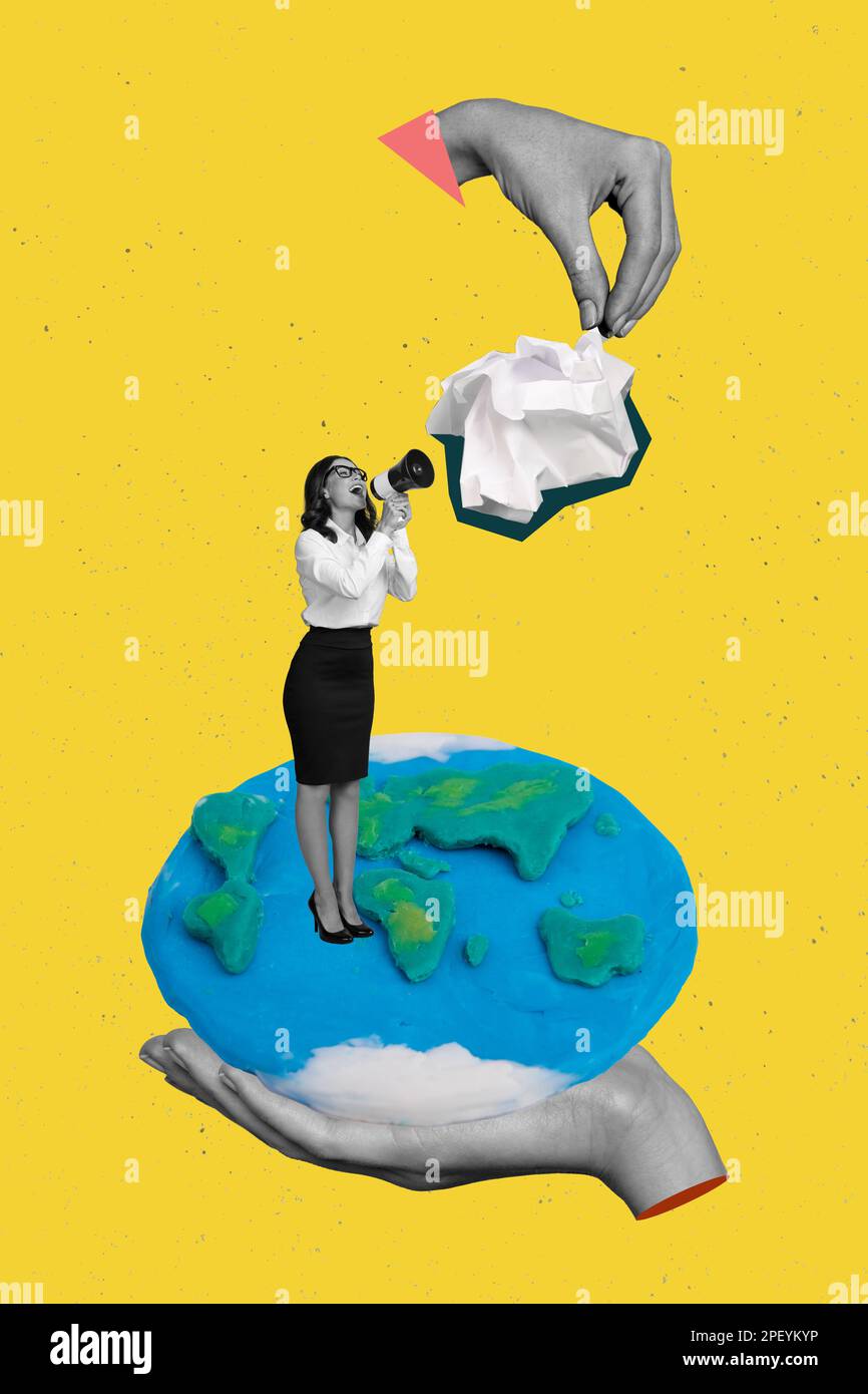Collage artwork graphics picture of lady asking protect planet ...
