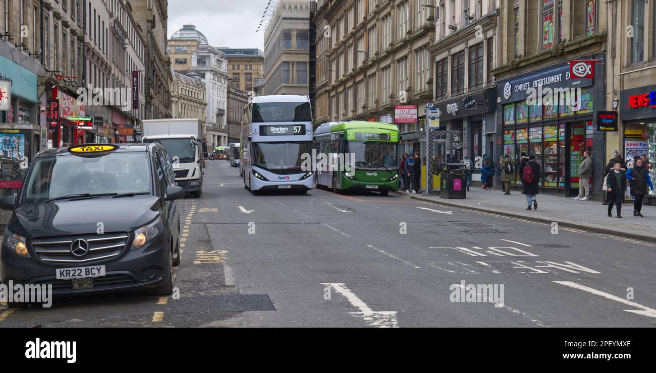 taxi and Buses in Union street, Glasgow,Scotland,UK Stock Photo Alamy