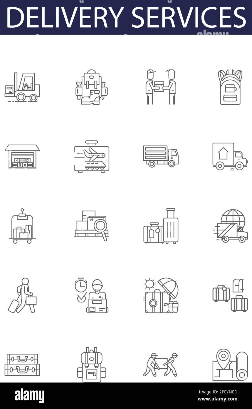 Delivery services line vector icons and signs. Shipping, Logistics, Parcel, Service, Delivery, Rapid, Delivering, Carrier outline vector illustration Stock Vector