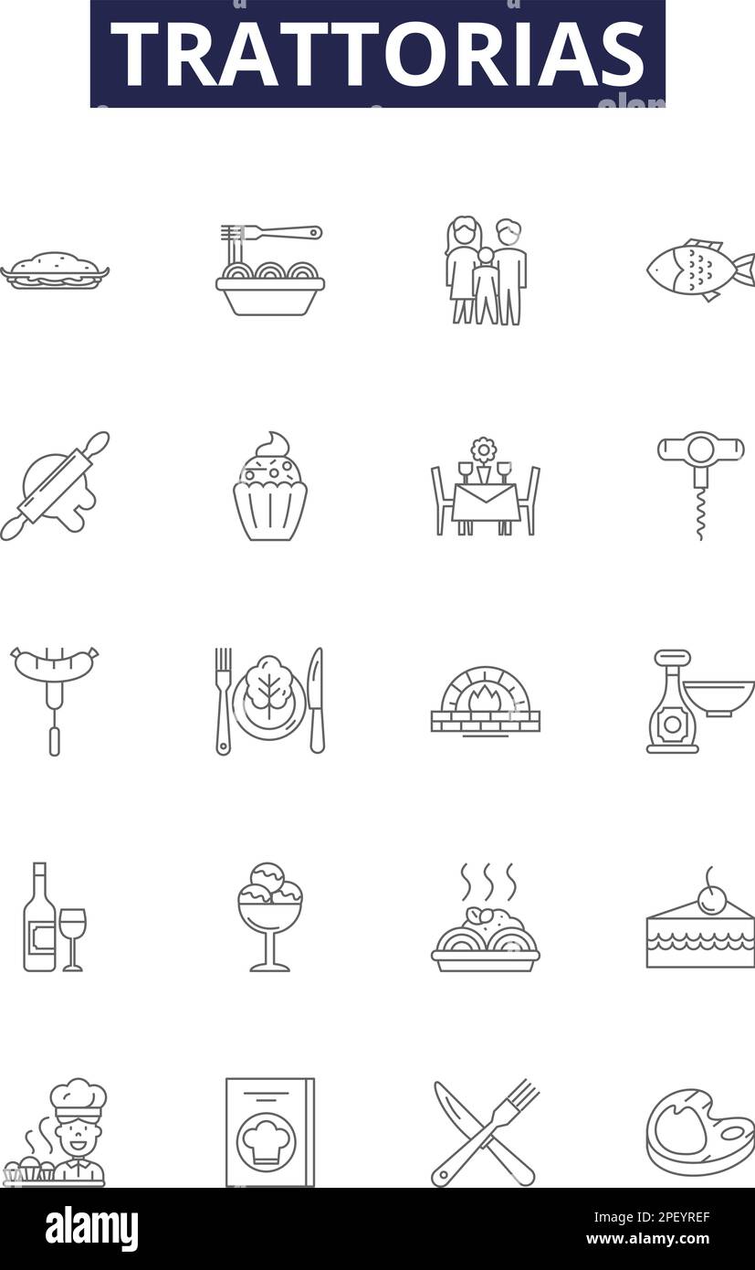 Trattorias line vector icons and signs. Italian, Cuisine, Restaurants ...