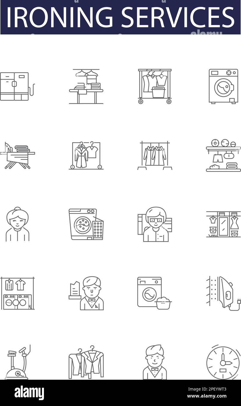 Ironing services line vector icons and signs. Services, Laundry, Pressing, Garment, Clothes