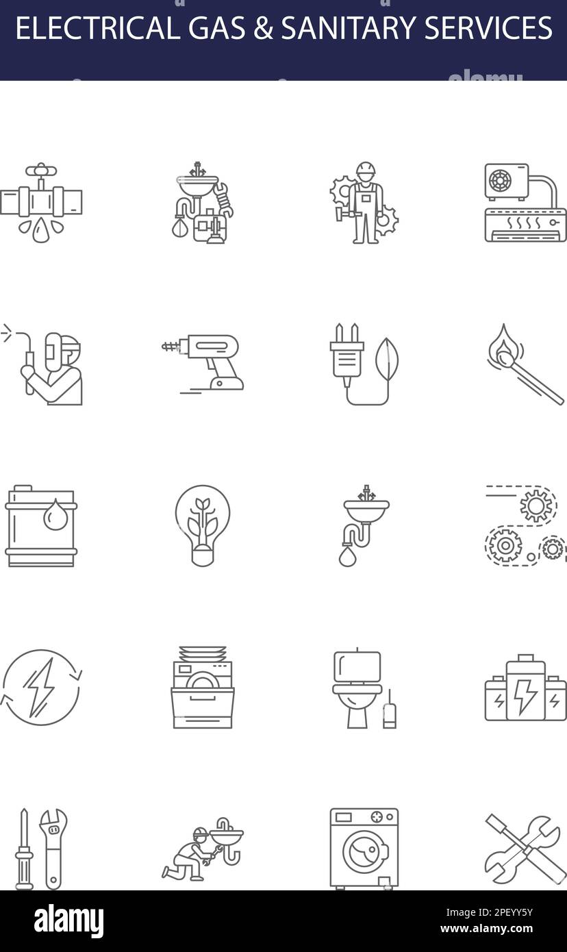 Electrical gas & sanitary services line vector icons and signs