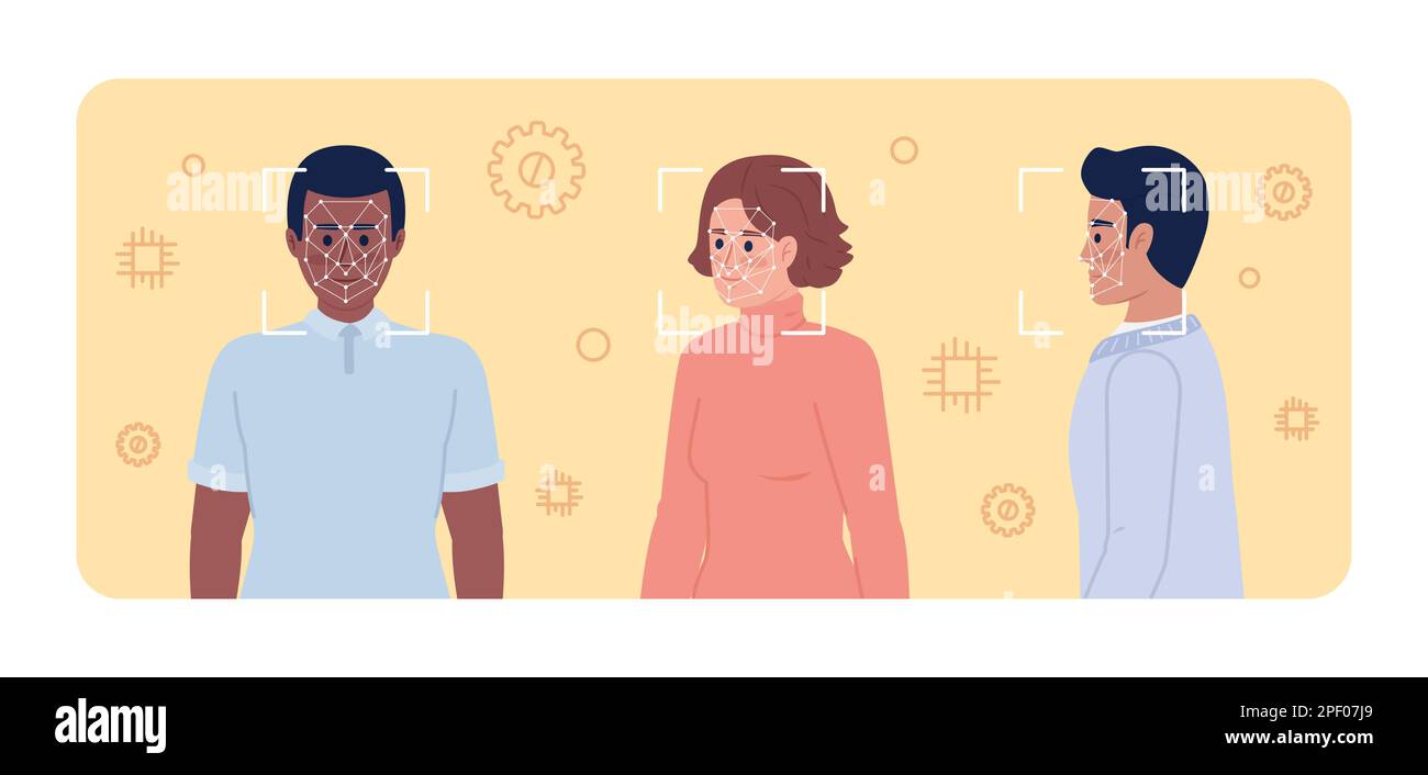 Public facial recognition 2D vector isolated spot illustration Stock ...