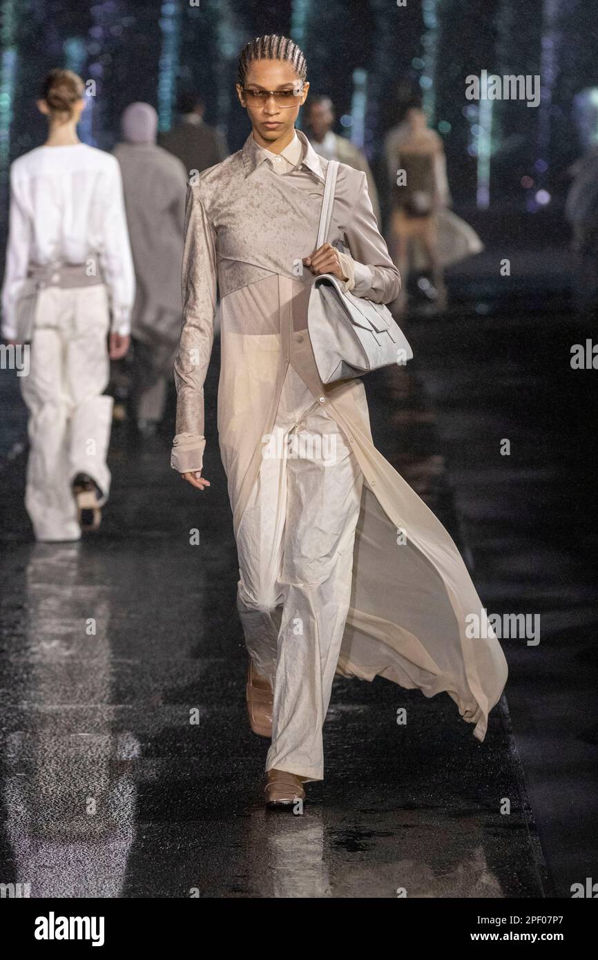 Miami, USA. 15th Mar, 2023. A model walks on the runway at the Hugo Boss  fashion show during the Spring Summer 2023 Collection in Miami Beach FL on  March 15 2023. (Photo