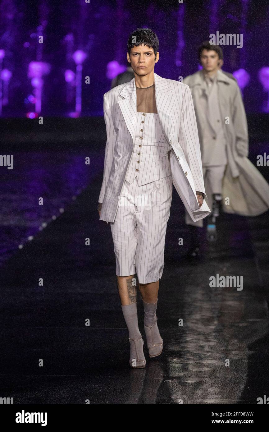 Miami, USA. 15th Mar, 2023. A model walks on the runway at the Hugo Boss  fashion show during the Spring Summer 2023 Collection in Miami Beach FL on  March 15 2023. (Photo