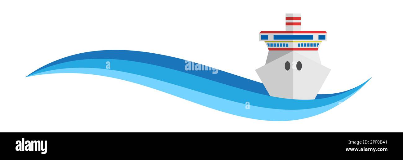 cruise ship or ferry on waves, vector banner for travel agency, sea summer vacation Stock Vector