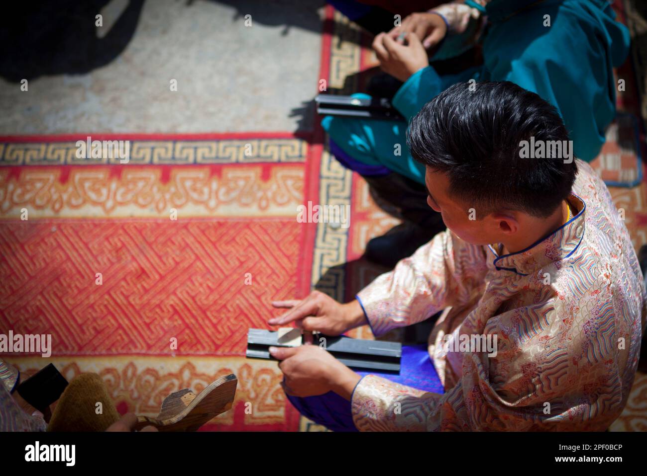 Mongolian knuckle-bone shooting game, Naadam festival Mongolia Stock Photo