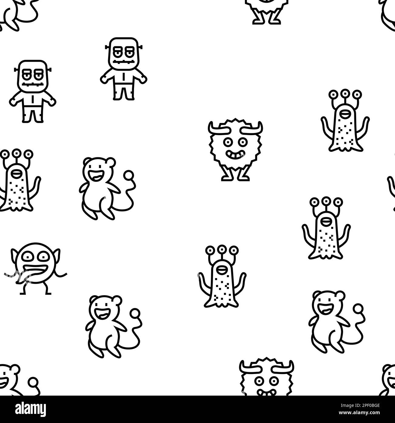 monster funny cute alien vector seamless pattern Stock Vector Image