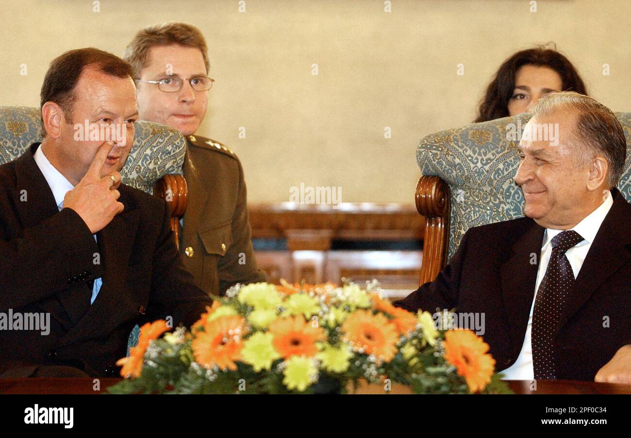 Czech Republic Defense Minister Miroslav Kostelka gestures at the