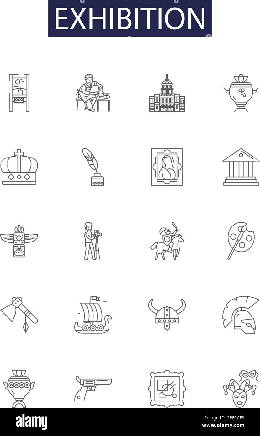 Exhibition line vector icons and signs. Display, Artwork, Gallery ...