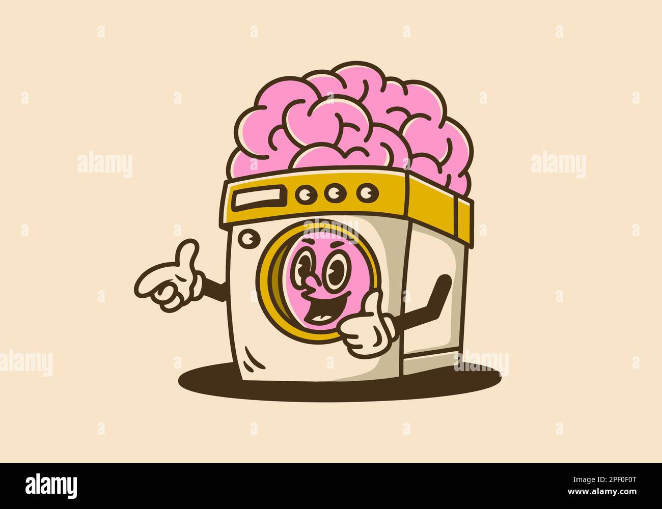 Washing machine with big brain mascot character design with smiling