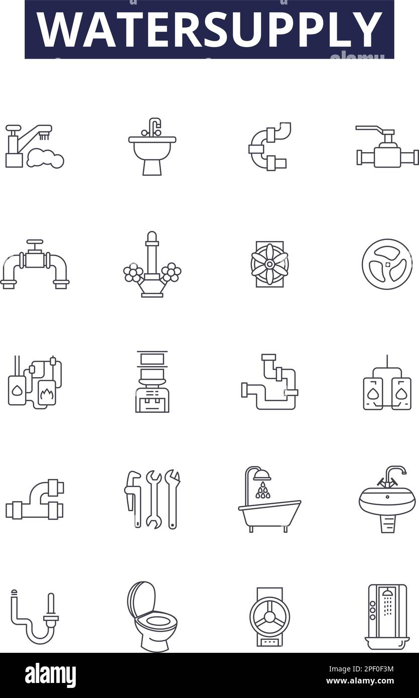 Watersupply line vector icons and signs. Tank, Hose, Faucet, Aqueduct