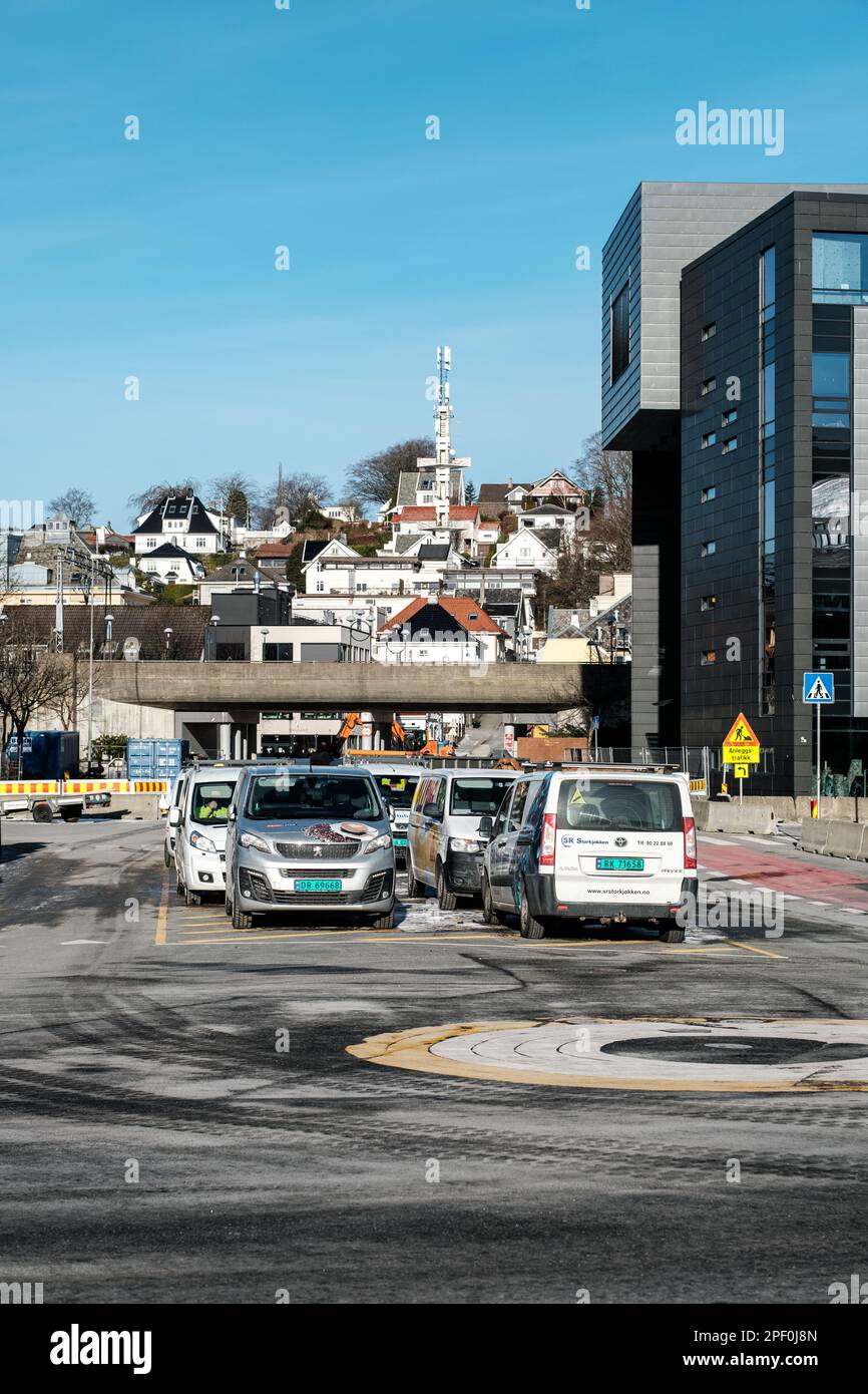 Sandnes, Norway, March 10 2023, Cars Or Vehicles Parked Outside Sandnes District Court House With No People Stock Photo
