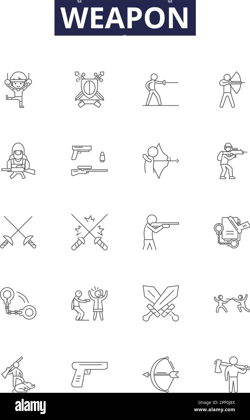 Weapon line vector icons and signs. firepower, artillery, armory