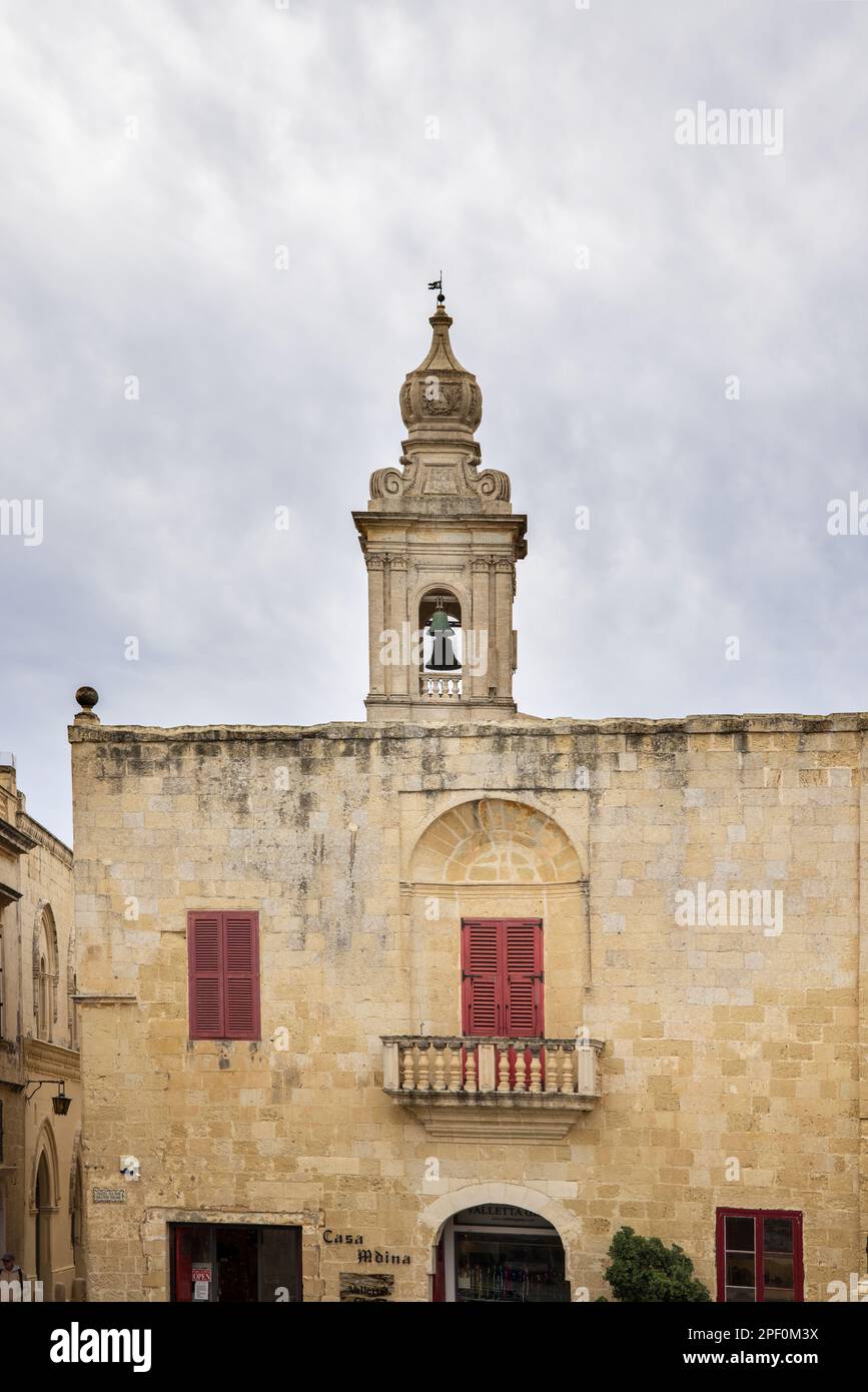 bell tower in the old walled city of mdina the old capital in central malta Stock Photo