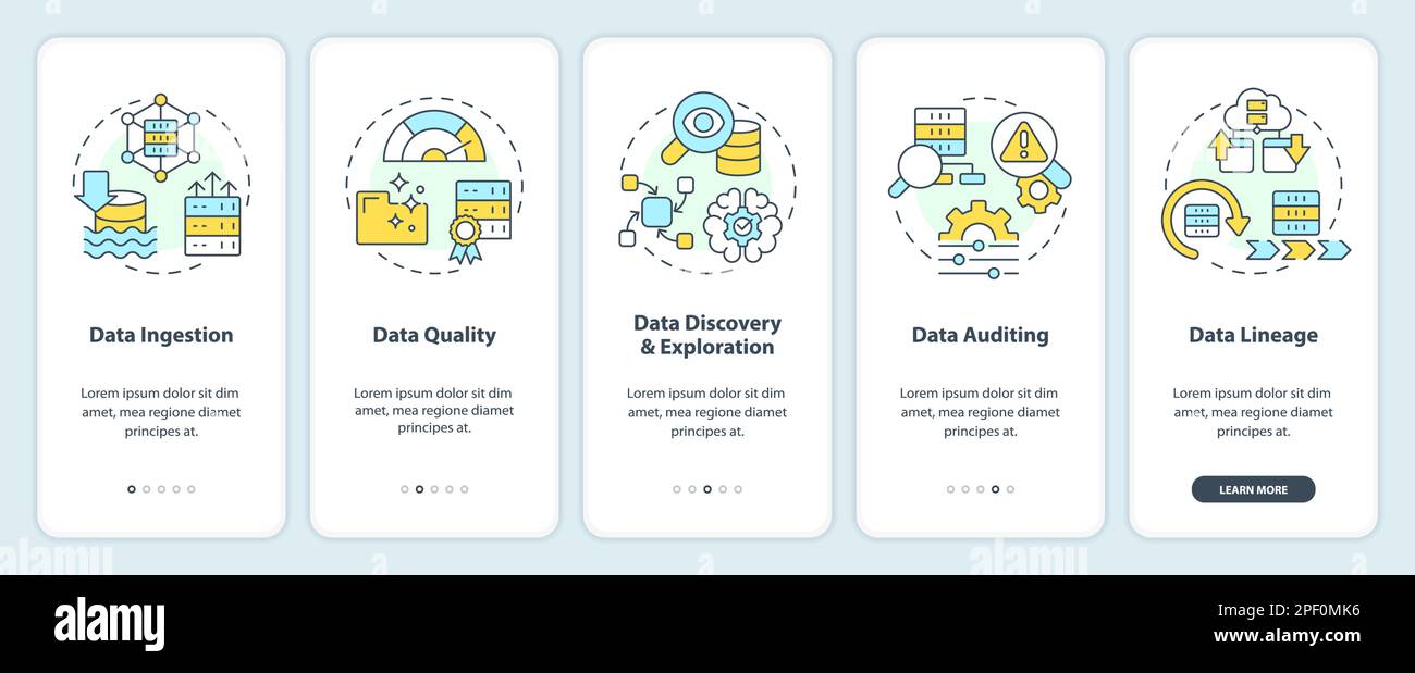 Data lake key concepts onboarding mobile app screen Stock Vector