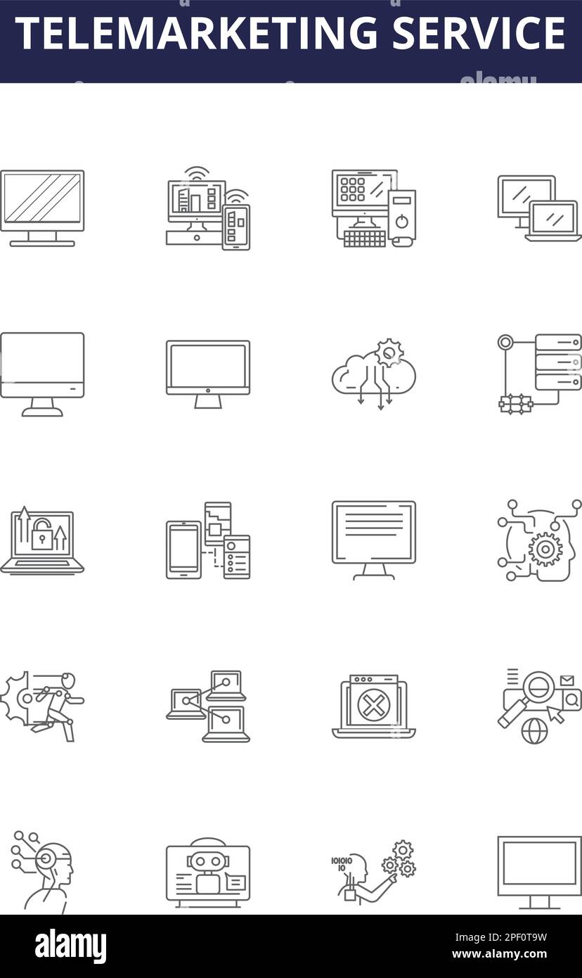 Telemarketing service line vector icons and signs. Service, Outbound ...