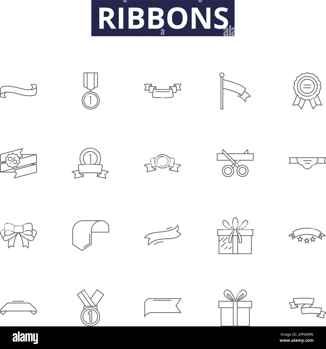 Ribbons line vector icons and signs. Grosgrain, Satin, Organza, Tulle ...