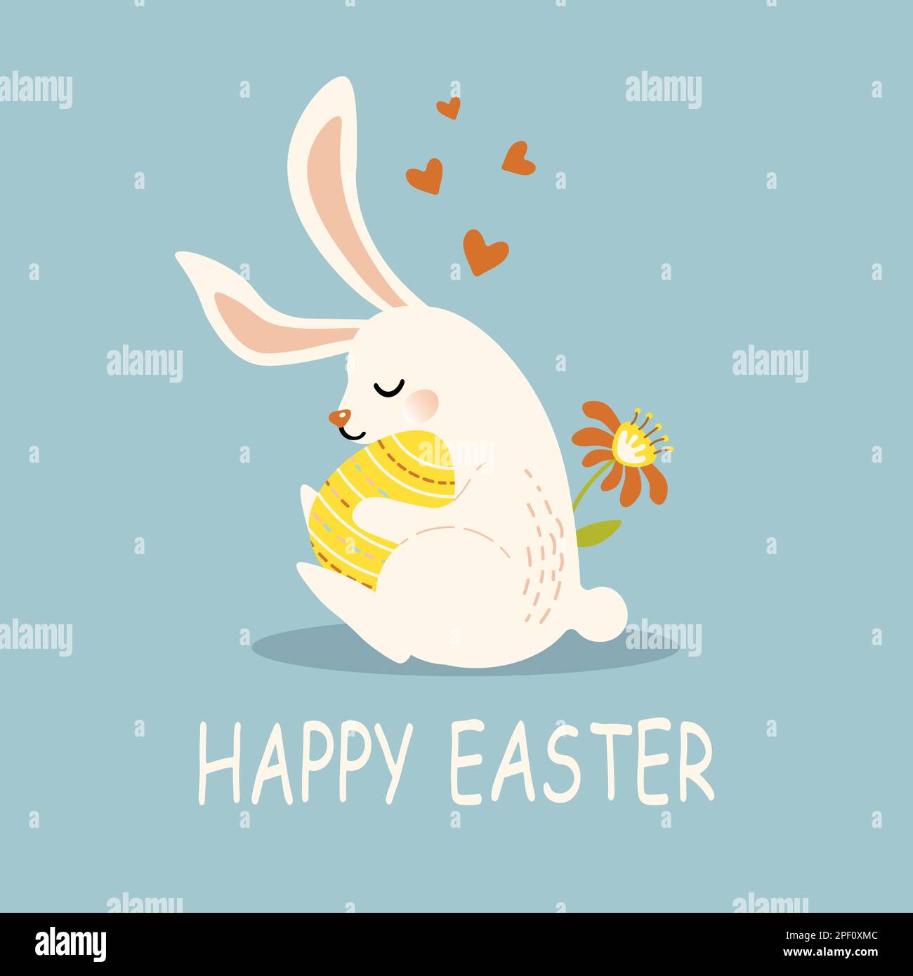 square easter banner with cute bunny hugging easter egg Stock Vector ...