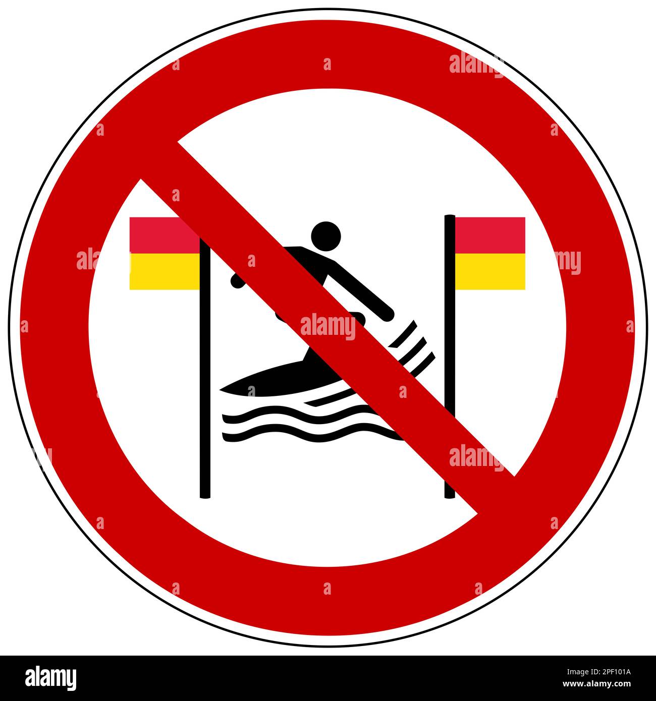 No surfing between the red and yellow flags hires stock photography