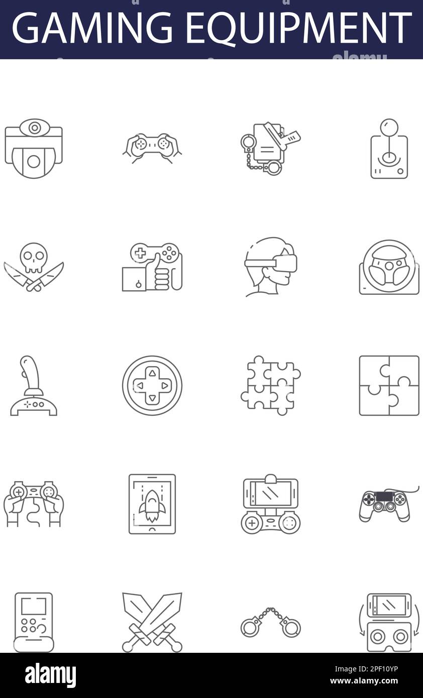 Gaming equipment line vector icons and signs mouse headset keyboard