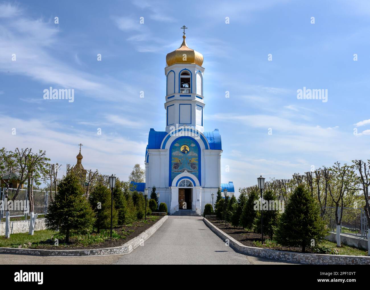 A church with a bell tower in a convent in Kolyvan, Siberia, Russia Stock Photo