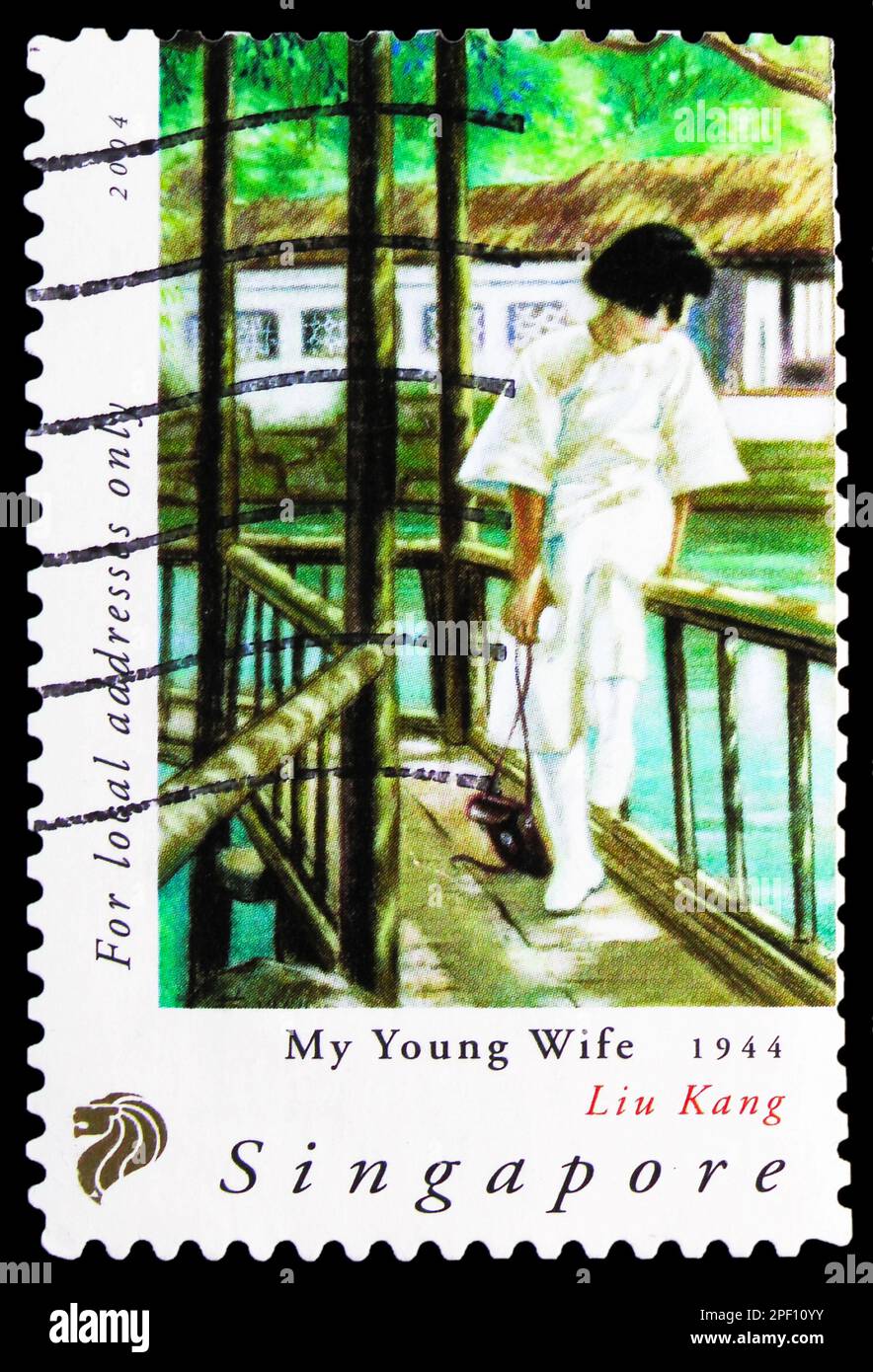 MOSCOW, RUSSIA - FEBRUARY 17, 2023: Postage stamp printed in Singapore shows 'My Young Wife' 1944, Art Series - Liu Kang and Ong Kim Seng serie, circa Stock Photo