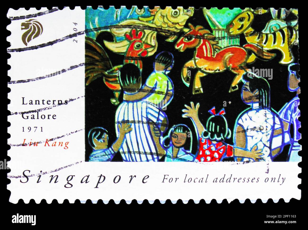 MOSCOW, RUSSIA - FEBRUARY 17, 2023: Postage stamp printed in Singapore shows 'Lanterns Galore' 1971, Art Series - Liu Kang and Ong Kim Seng serie, cir Stock Photo