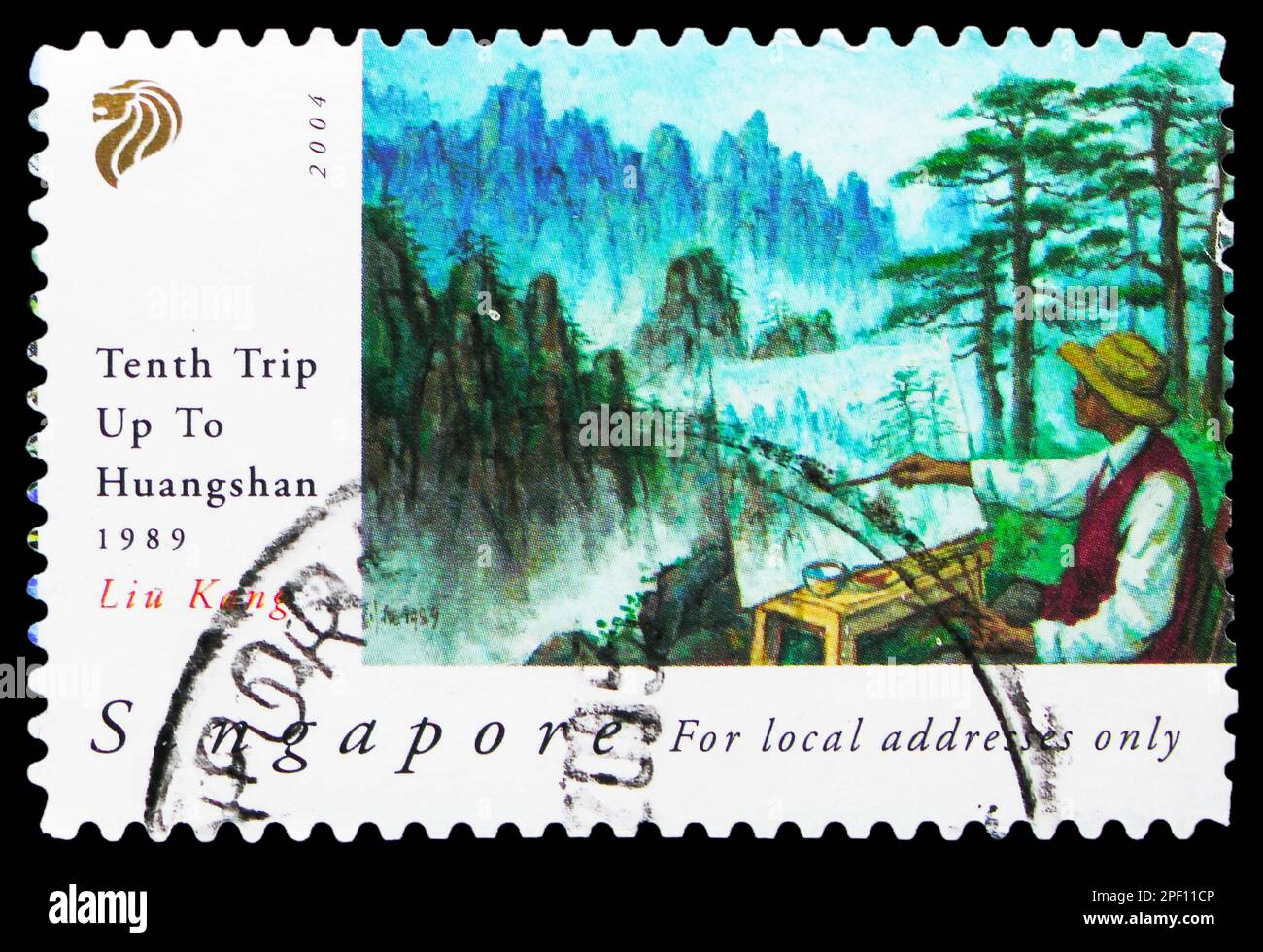 MOSCOW, RUSSIA - FEBRUARY 17, 2023: Postage stamp printed in Singapore shows 'Tenth trip up to Huangshan' 1989, Art Series - Liu Kang and Ong Kim Seng Stock Photo