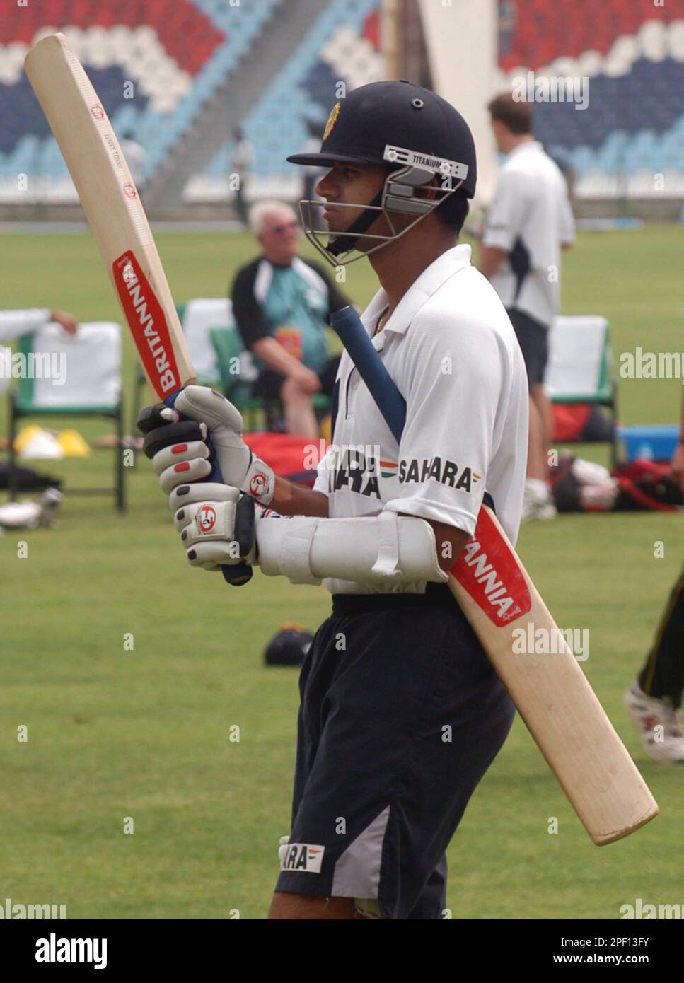 India's Rahul Dravid prepares to practice in the nets during a practice