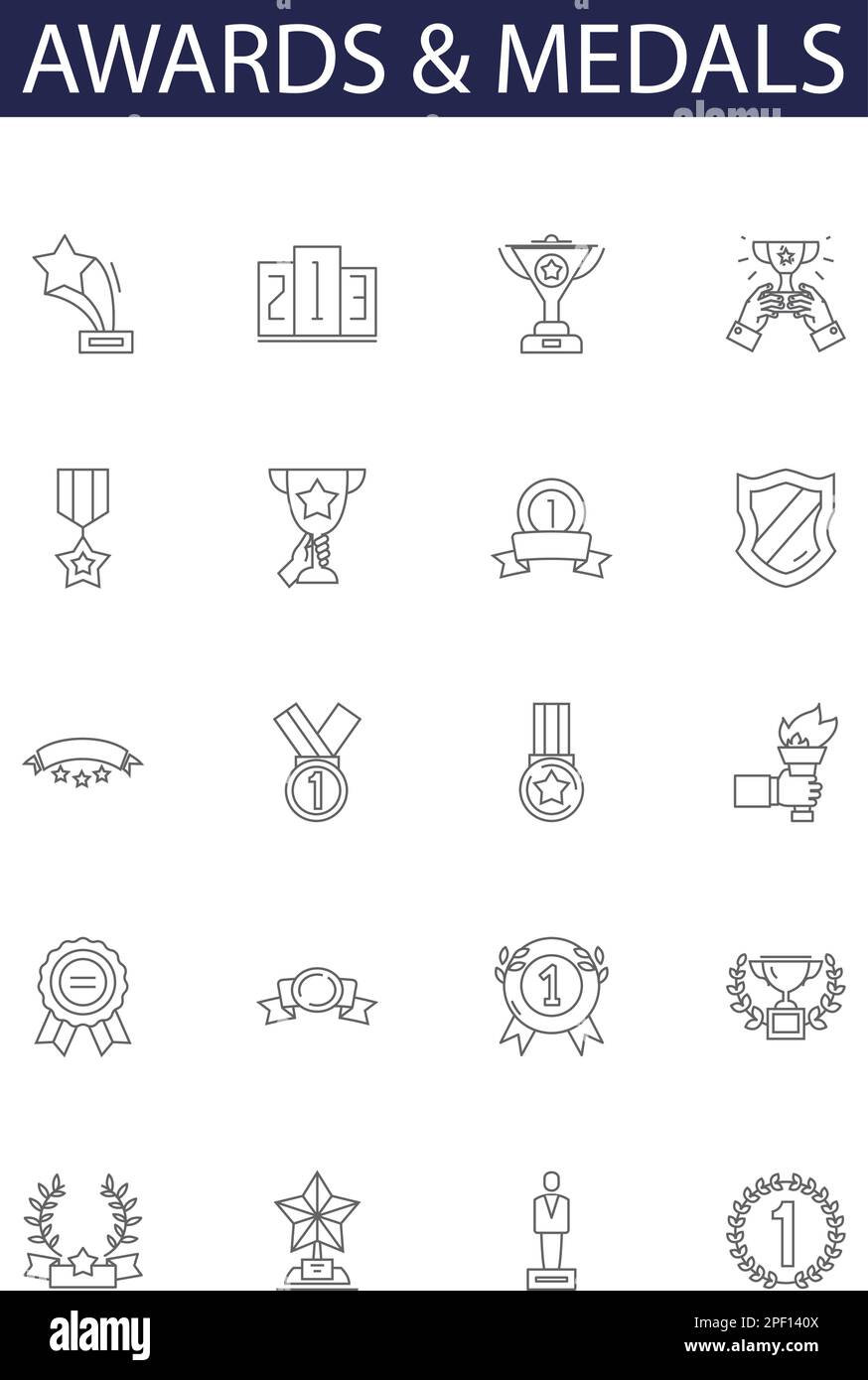 Awards & medals line vector icons and signs. Awards, Trophies
