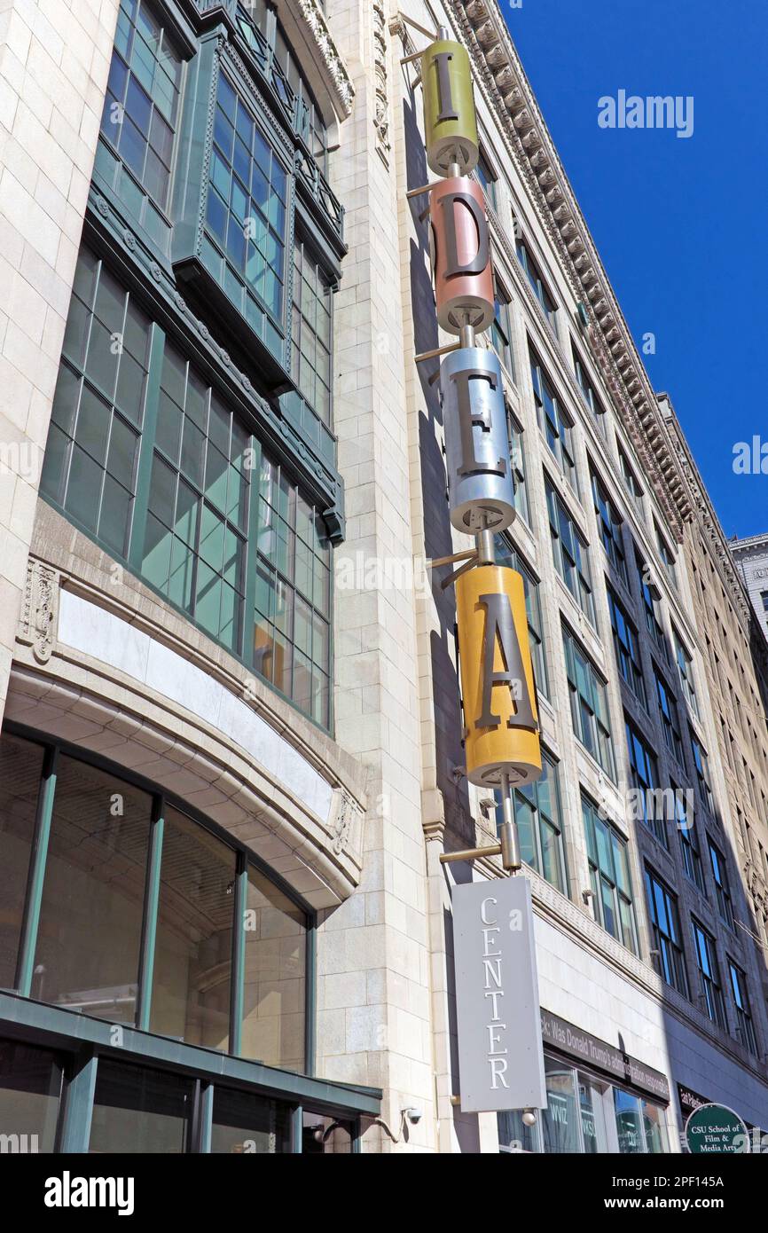 The Idea Center in Cleveland, Ohio is an interactive center for the arts, technology, education and ideas located in Playhouse Square Theater District. Stock Photo
