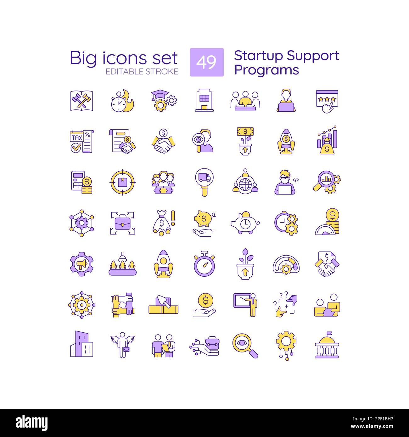 Startup support programs RGB color icons set Stock Vector