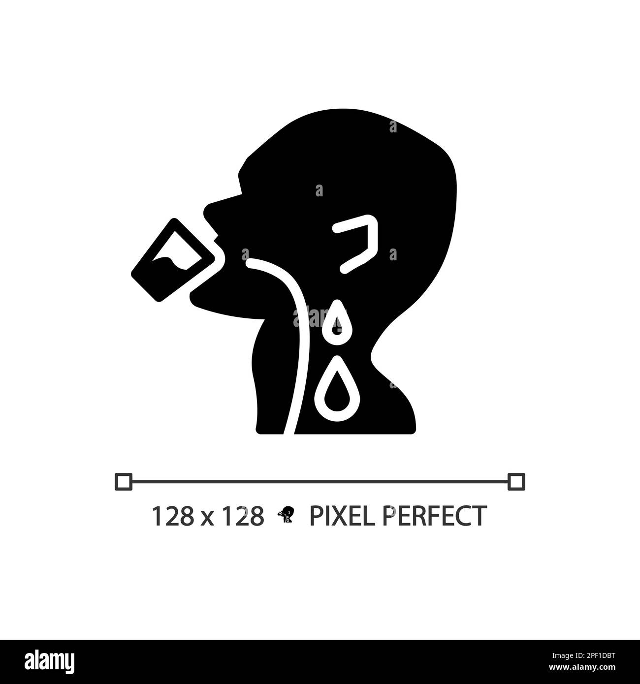 Drinking water black glyph icon. Liquid flowing down throat. Human body