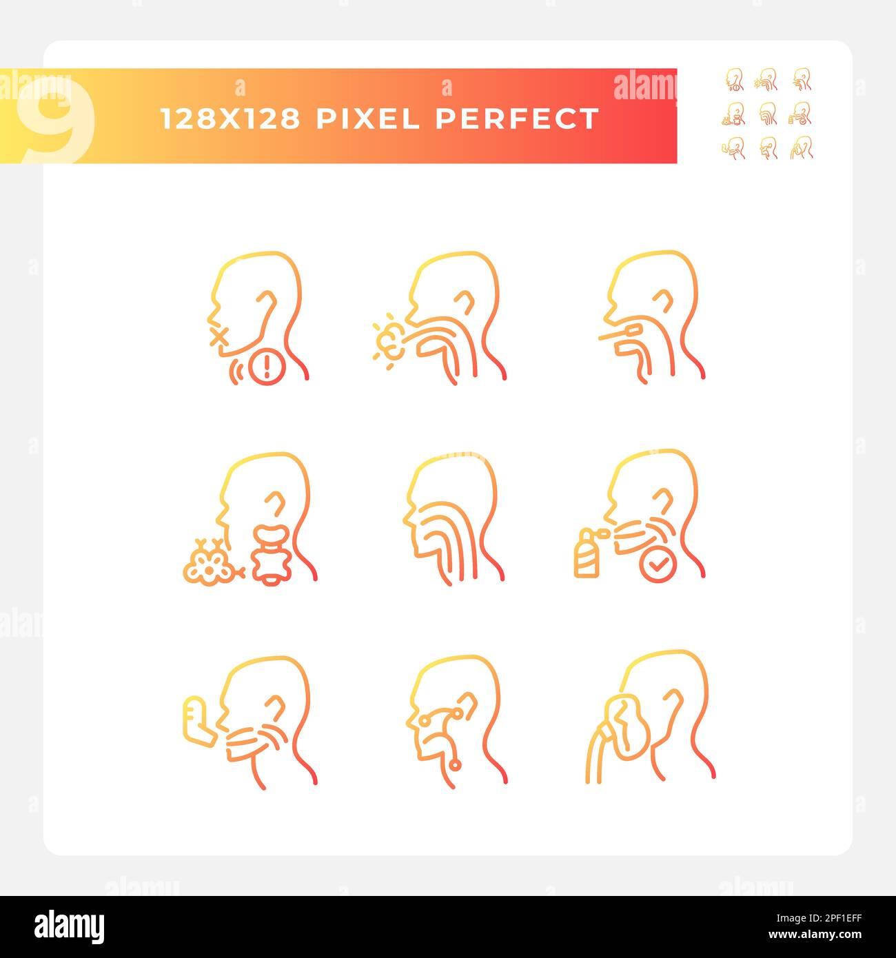 Throat problem diagnostics pixel perfect gradient linear vector icons set Stock Vector