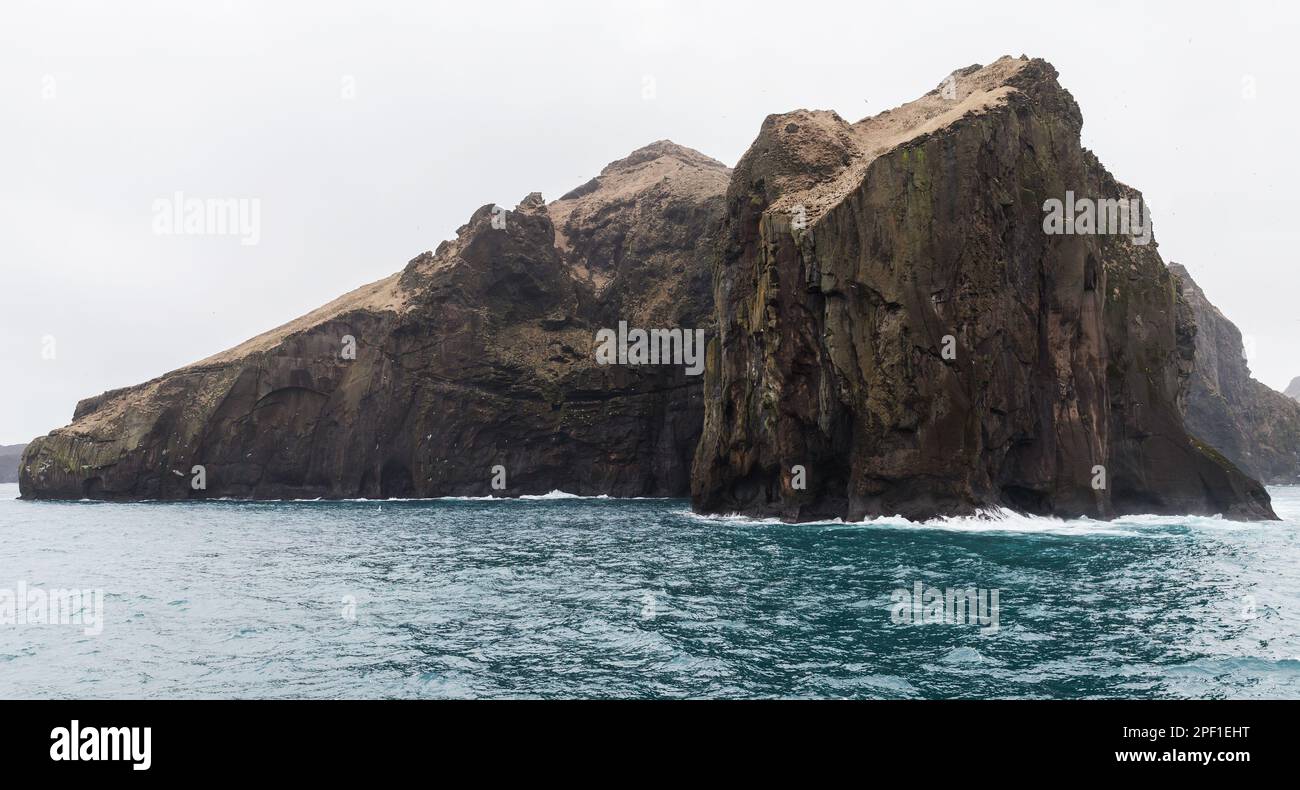 Vestmannaeyjar island. Natural landscape of Iceland, panoramic photo background photo with muted colors Stock Photo