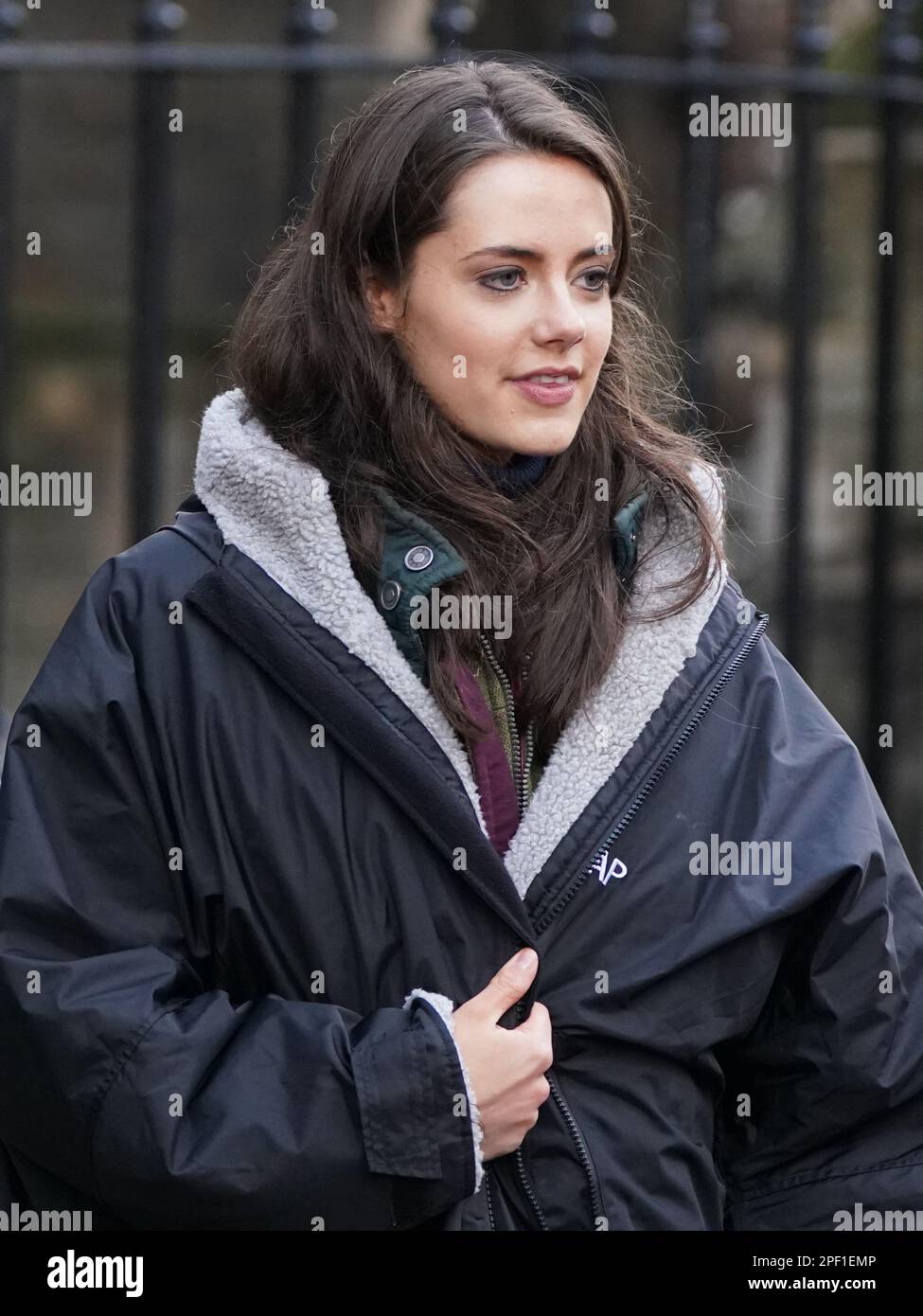 Actress Meg Bellamy, who plays Kate Middleton in between filming scenes