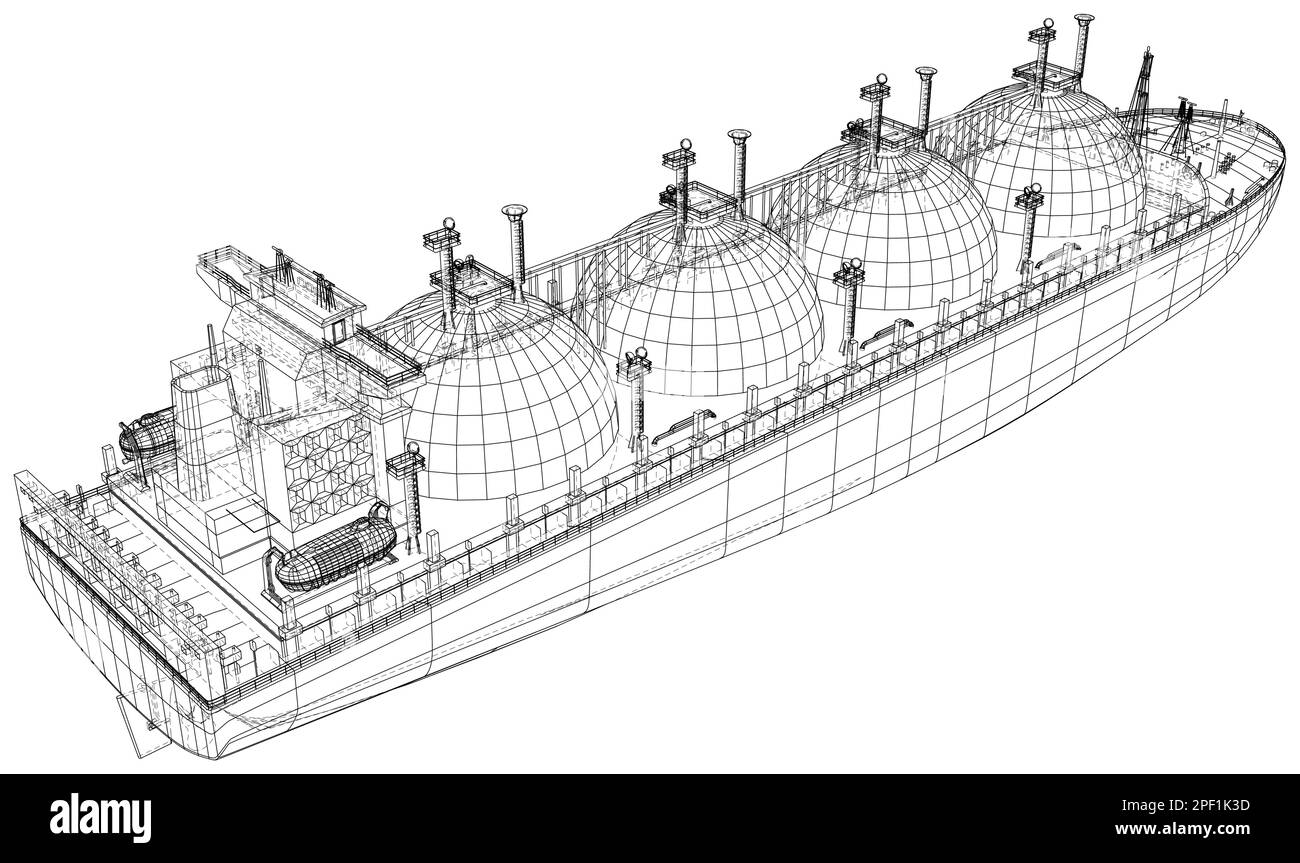 Oil tanker or gas carrier. Big ship designed to transport LPG Liquefied petroleum gas , LNG Liquefied natural gas or liquefied chemical gases in bulk Stock Vector