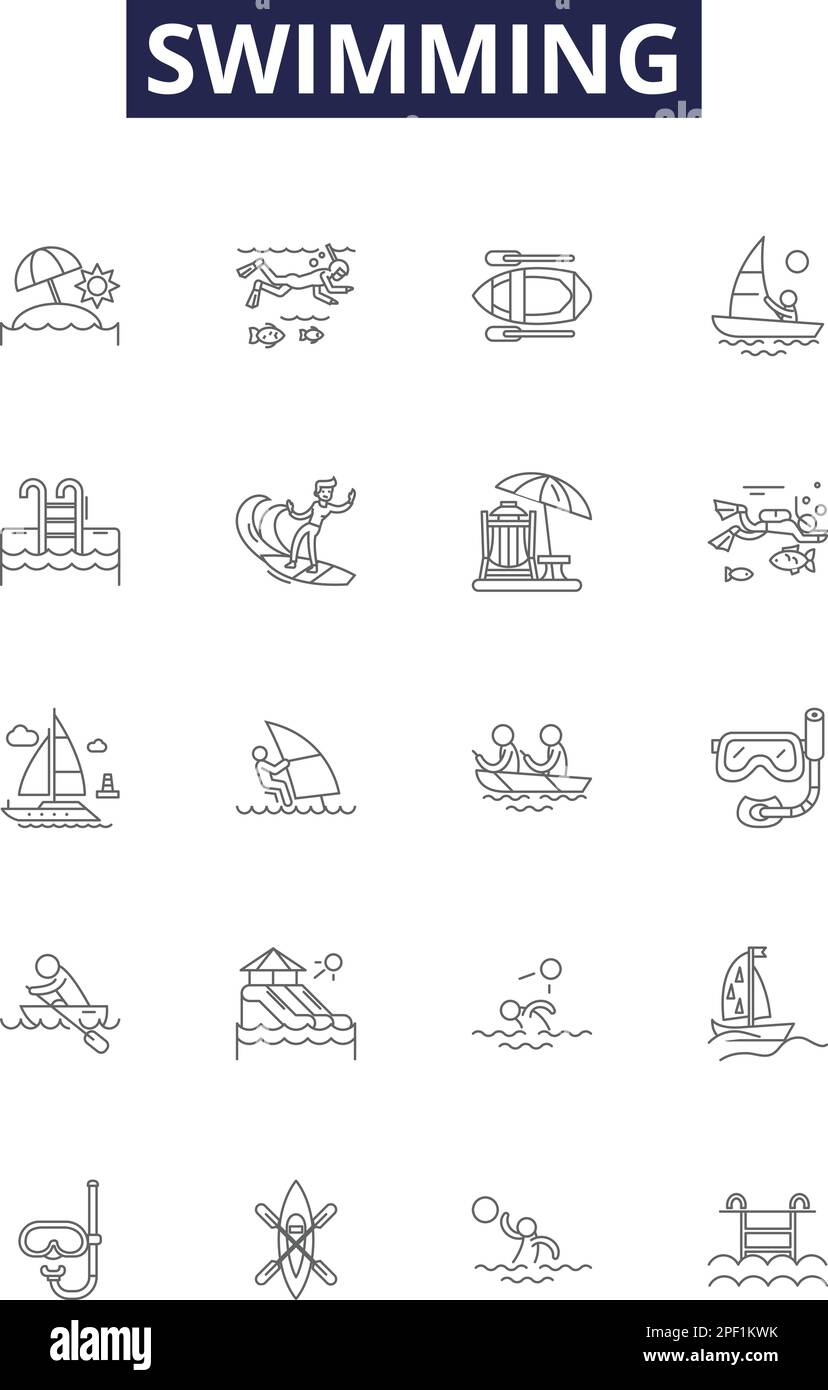 Swimming line vector icons and signs. Swim, Stroke, Recreational