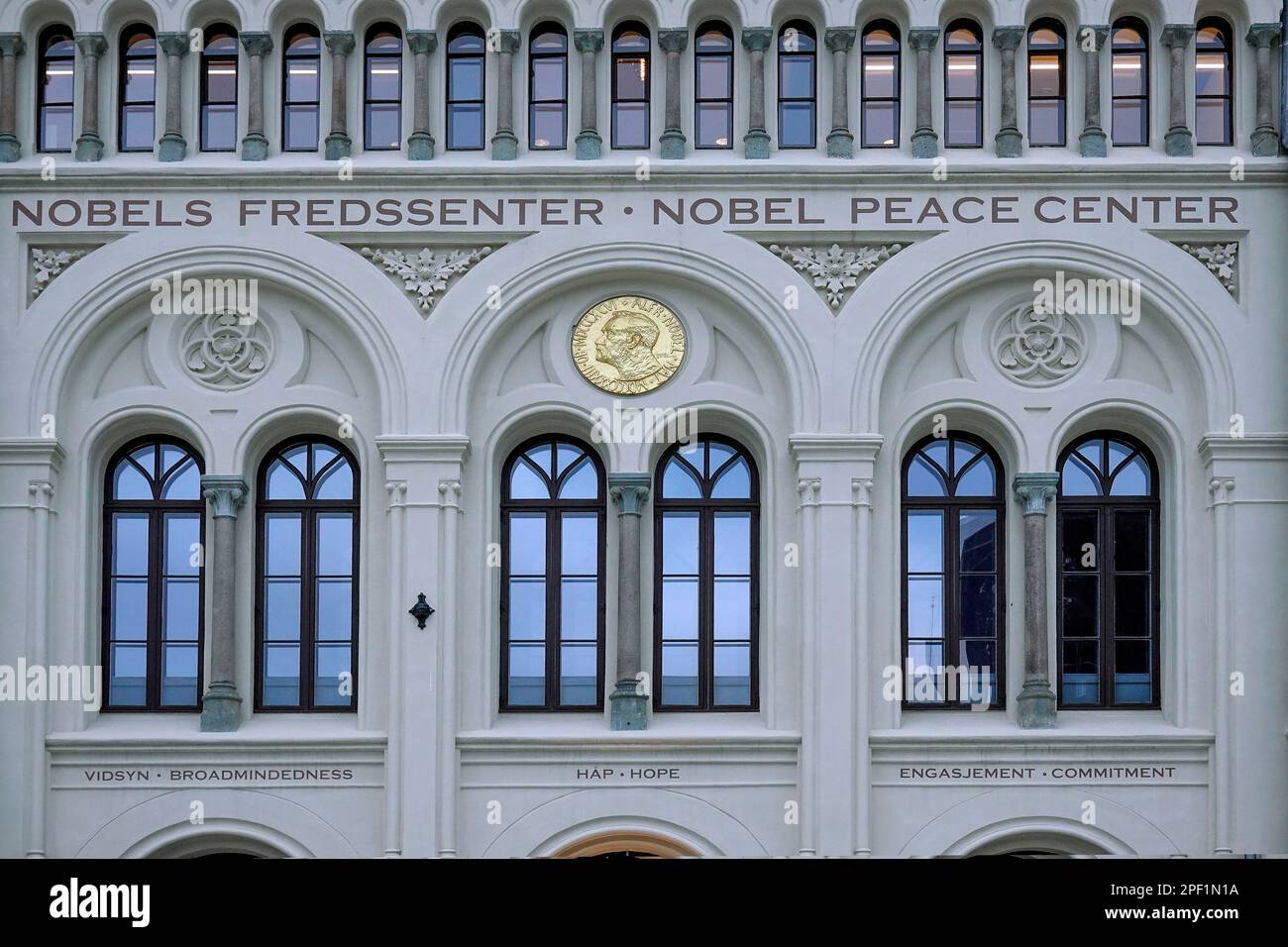 Norway, Oslo, Nobels Fredssenter - The Nobel Peace Center (2005) is the museum for the Nobel Peace Prize housed in former railway station building (18 Stock Photo