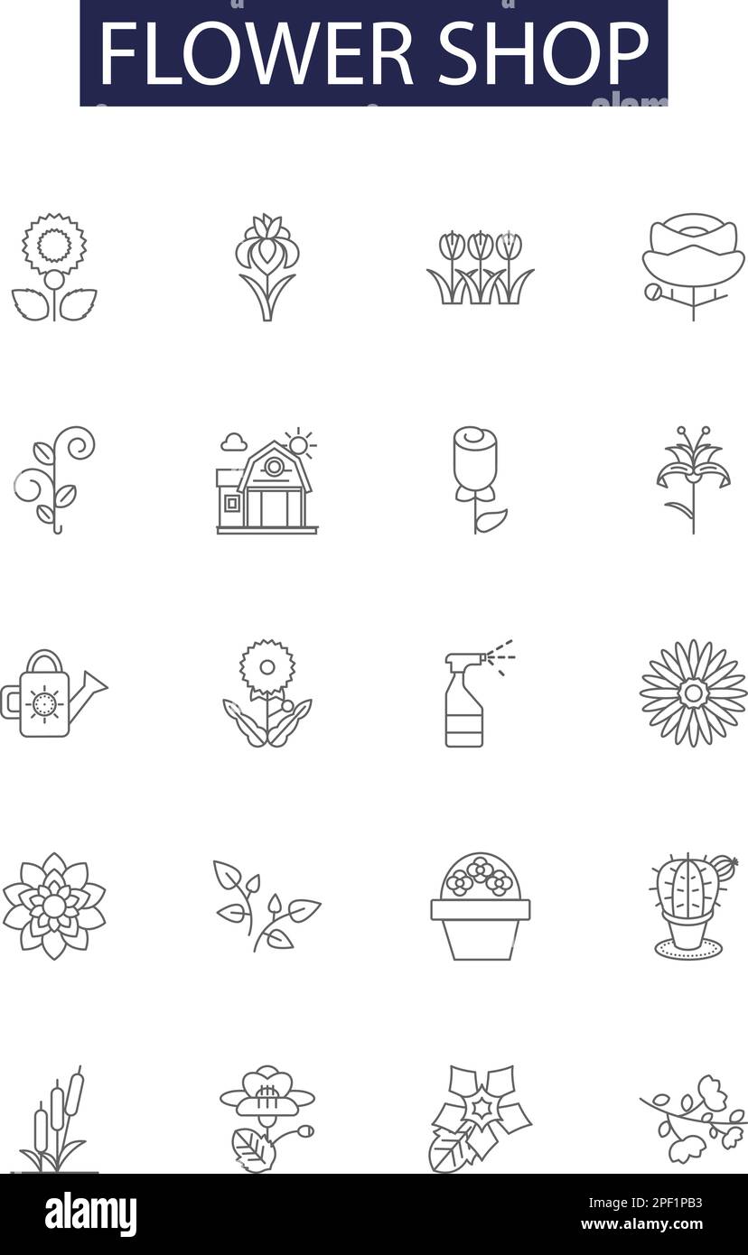 Flower shop line vector icons and signs. Blossoms, Bouquets, Petals ...