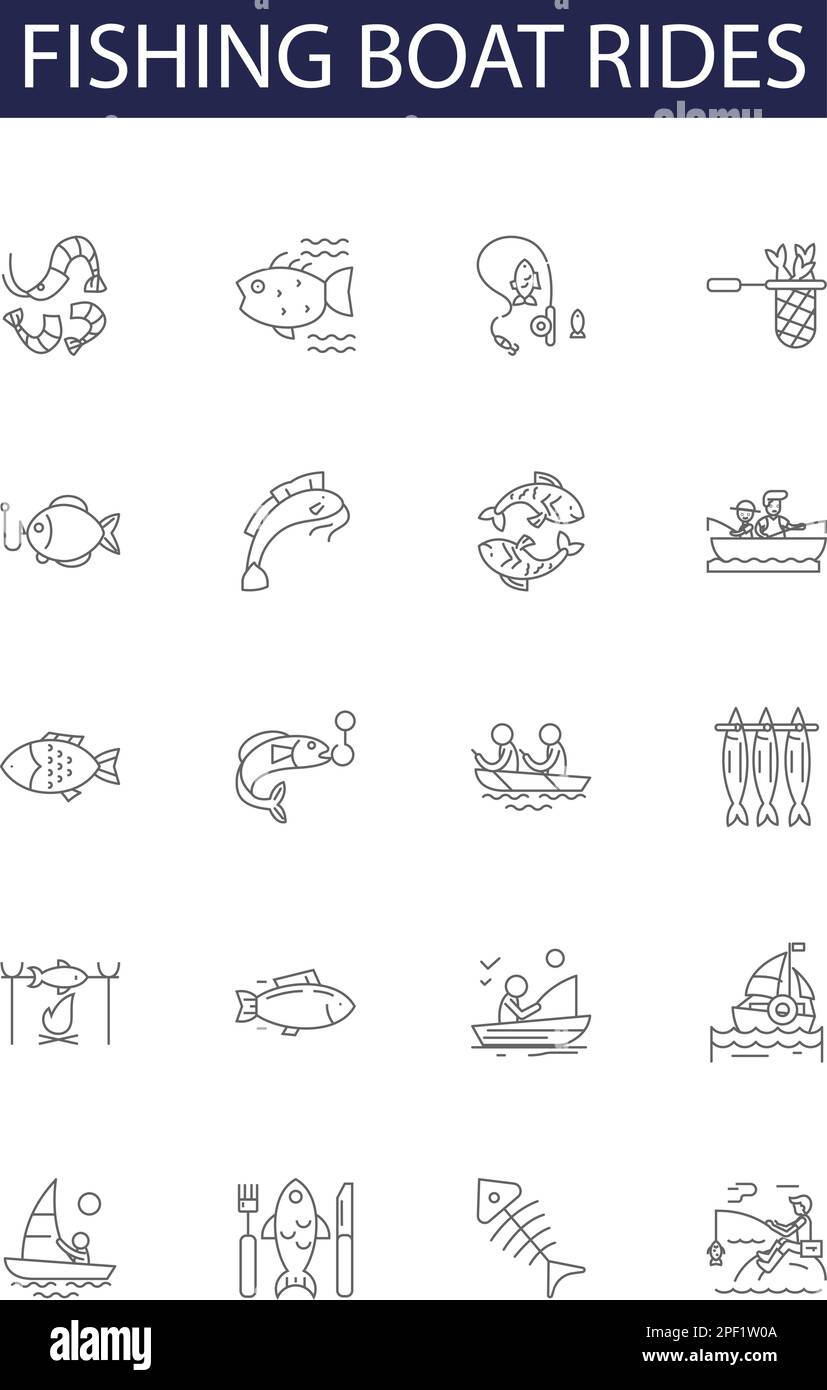 Fishing boat rides line vector icons and signs. fishing, travel, water ...