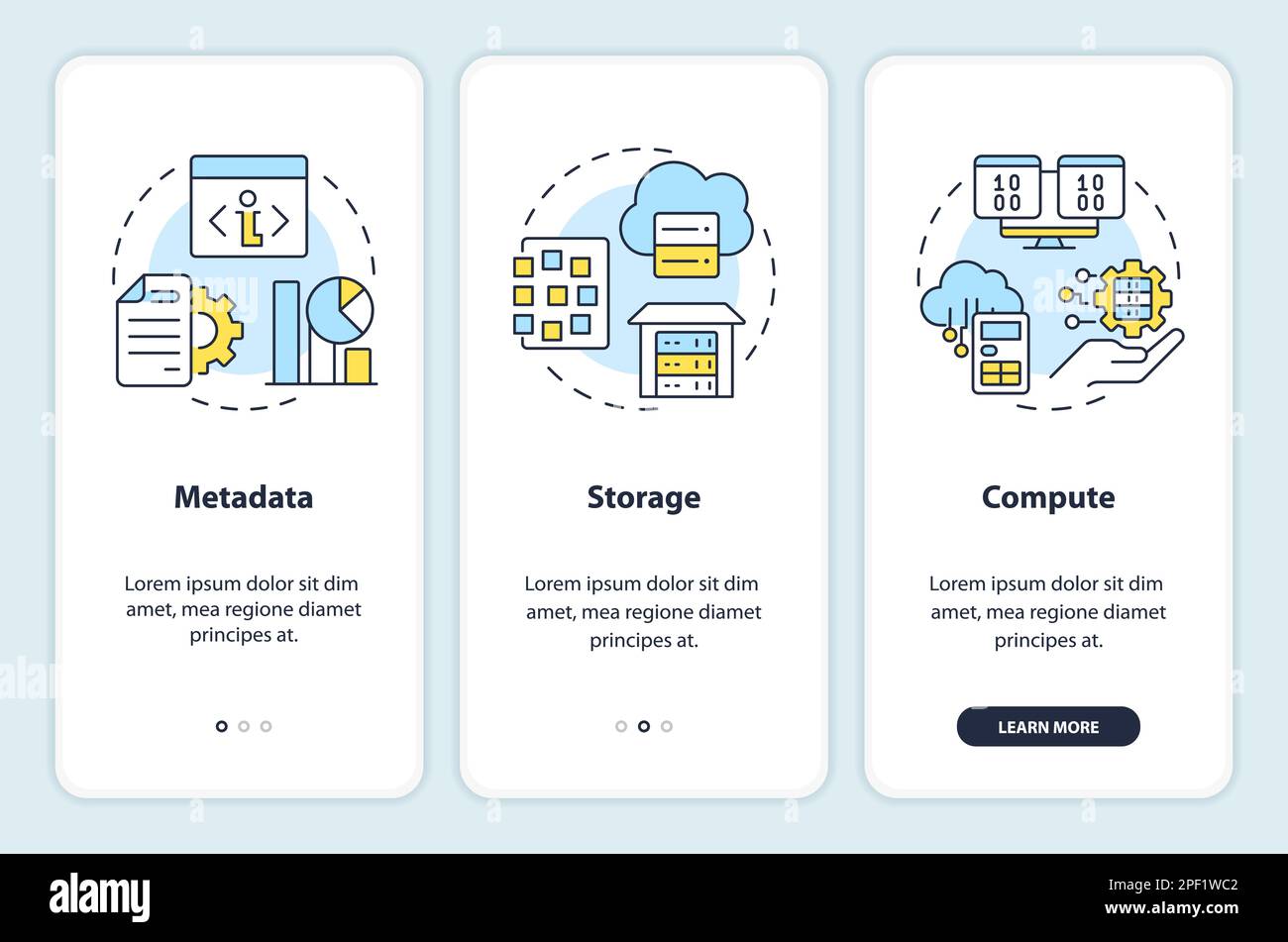 Data lake and warehouse onboarding mobile app screen Stock Vector
