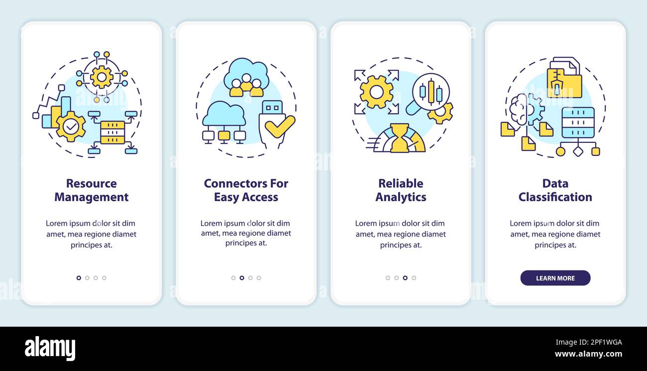 Data lake architecture onboarding mobile app screen Stock Vector