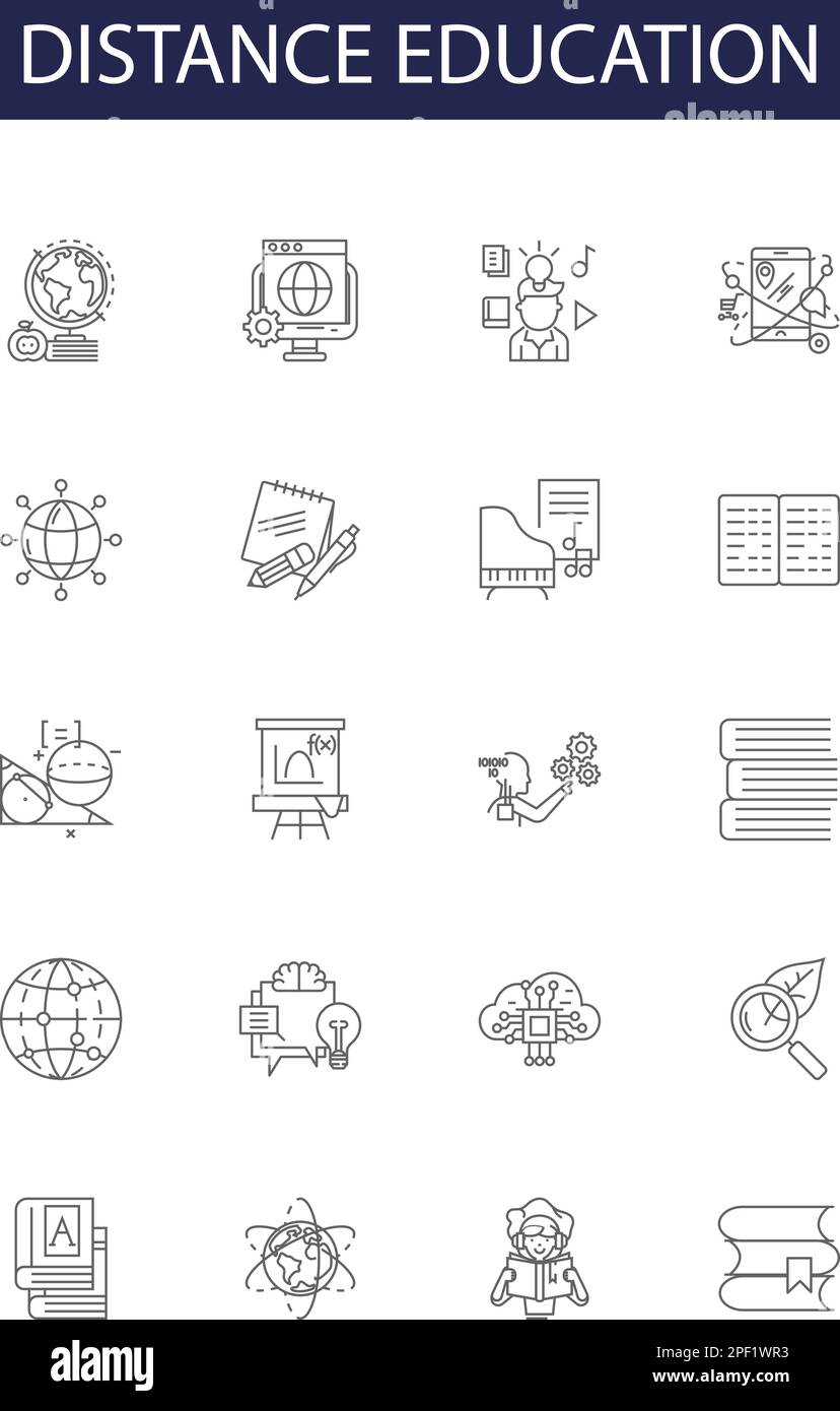 Distance education line vector icons and signs. Education, Online, Learning, Virtual, Courses, Classes, Self-Study, Remote outline vector illustration Stock Vector