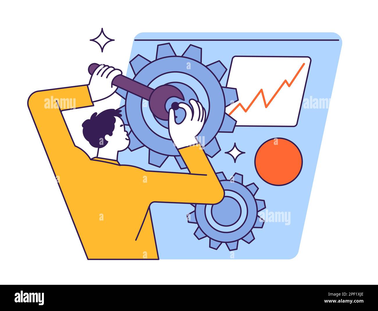 Businessman works and adjusts the mechanism regulates the business