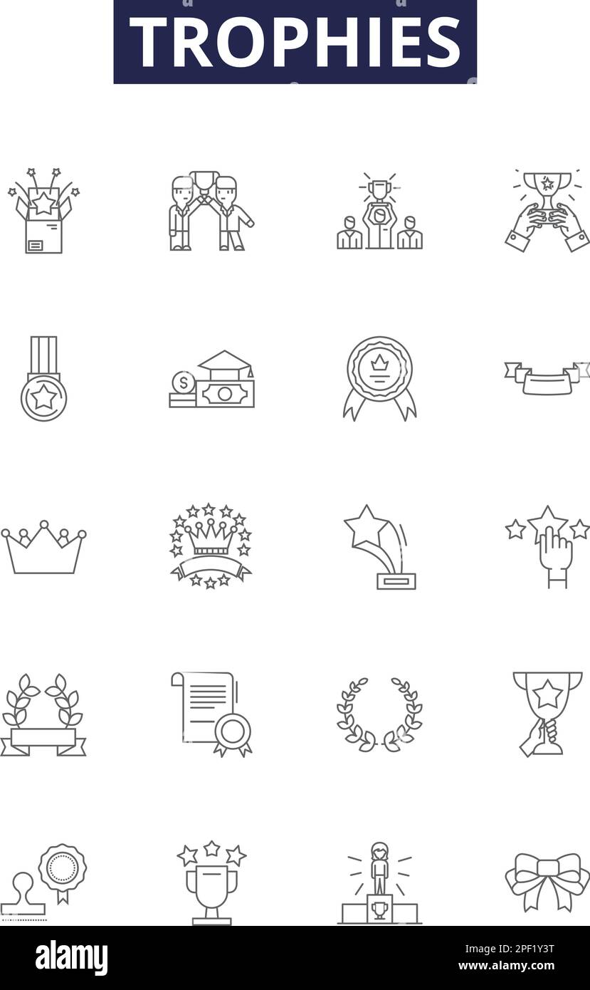 Trophies line vector icons and signs. Prize, Plaque, Cup, Statue