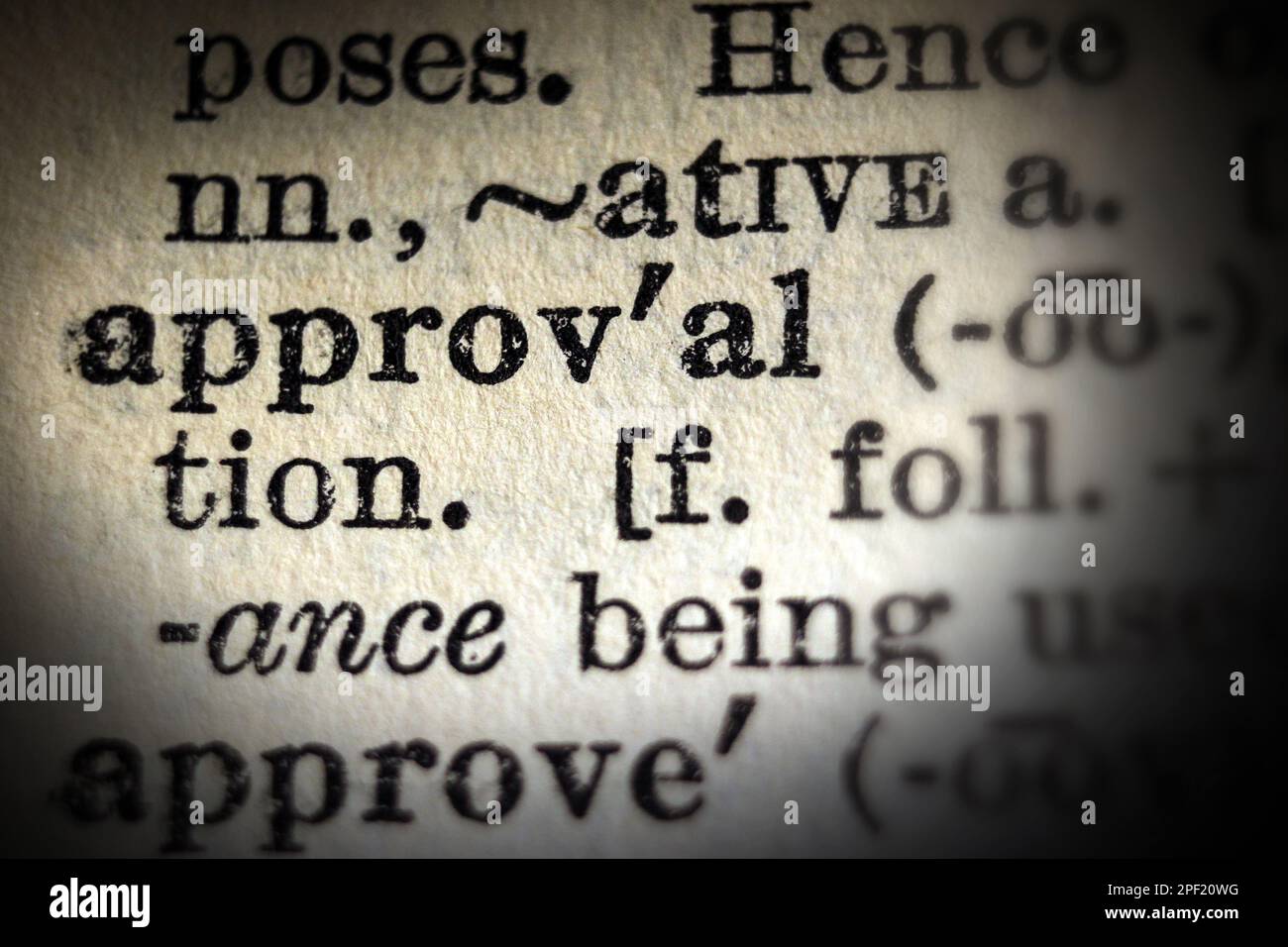 Definition of word approval on dictionary page, closeup Stock Photo