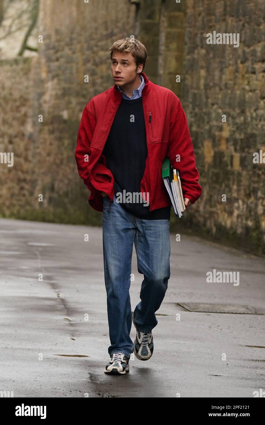 Actor Ed McVey, who plays the part of Prince William, filming scenes in