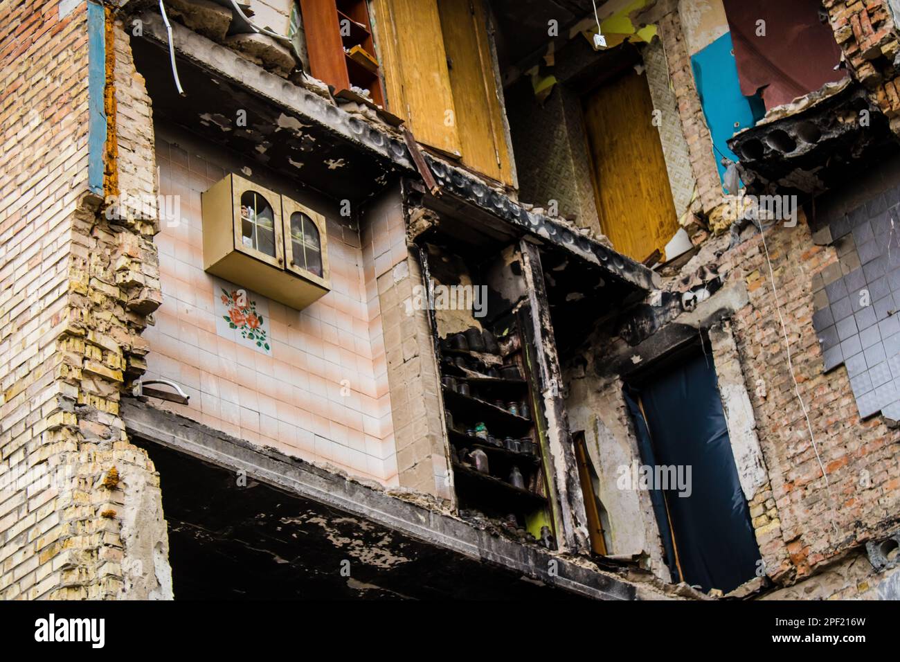 Facade Of A Building Having Received Artillery Fire. Most Buildings In ...